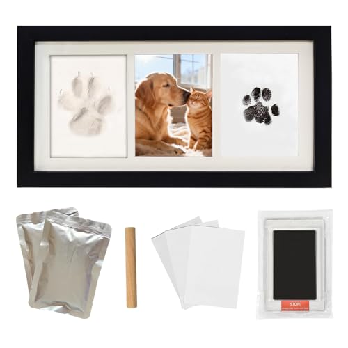 Paw Print Impression Kit for Dogs and Cats, 2 Clay, Large Ink Pad, Pet Memorial Keepsake, DIY Memorial Gift for Pet Owners, Black