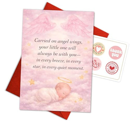 Baby Loss Sympathy Card, “Carried on Angel Wings Your Little One ” | Infant Loss Condolence Card, Miscarriage Remembrance Card Folded with Envelope - color: Baby Girl Angel Wings