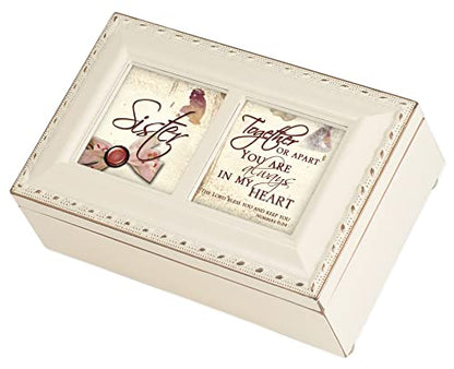 Cottage Garden Sister Always in My Heart Ivory Rope Trim Petite Jewelry Music Box Plays Ave Maria