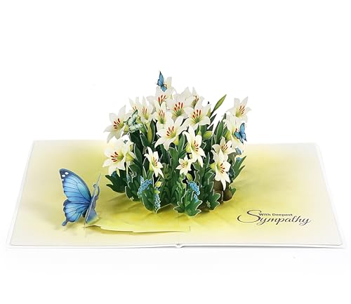 CUTPOPUP Sympathy Card, with Deespest Sympathy Pop Up Greeting Card Loss of Pet, Mom, Mother, Father, Dad, Child, Grandma, Blank Note Cards with Envelope (Butterflies Lily) SD256US - color: Sympathy Lily Butterflies-6x8in