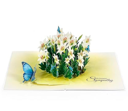 CUTPOPUP Sympathy Card, with Deespest Sympathy Pop Up Greeting Card Loss of Pet, Mom, Mother, Father, Dad, Child, Grandma, Blank Note Cards with Envelope (Butterflies Lily) SD256US - color: Sympathy Lily Butterflies-6x8in