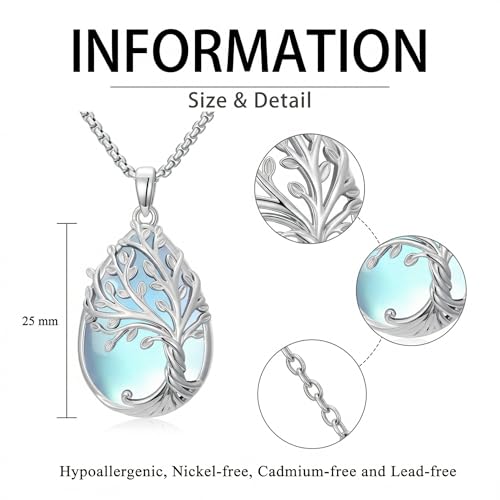 Tree of Life Urn Necklace for Ashes/Pet Cremation Teardrop Moonstone Necklace Pendant Jewelry Gifts for Mom Wife Women Birthday Christmas Memorial Day - color: Tree of Life Urn Necklace