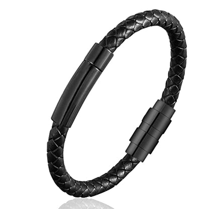shajwo Cremation Jewelry Urn Bracelet for Ashes for Women Men Cylinder Genuine Leather Bangle Bracelet Ashes Memorial Keepsake Jewelry - color: Screw Black-20cm