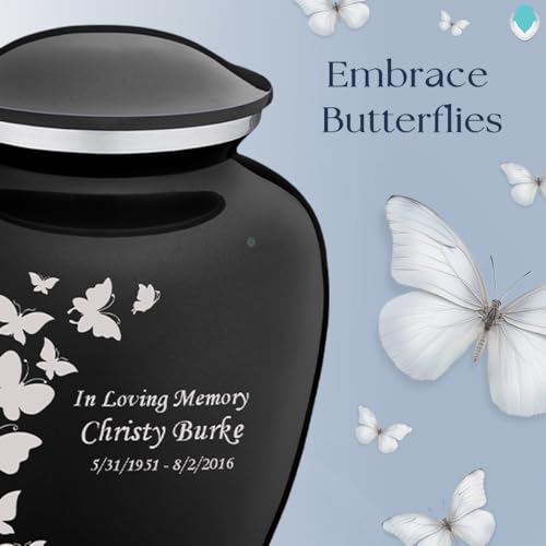Geturns Embrace Adult Custom Butterfly Cremation Urns for Human Ashes I Black Large Funeral Urn for Female and Male I 200 lbs - color: Black