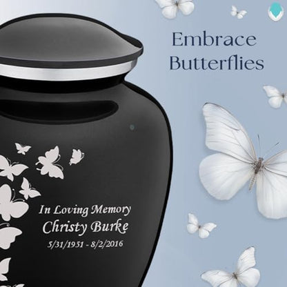 Geturns Embrace Adult Custom Butterfly Cremation Urns for Human Ashes I Black Large Funeral Urn for Female and Male I 200 lbs - color: Black