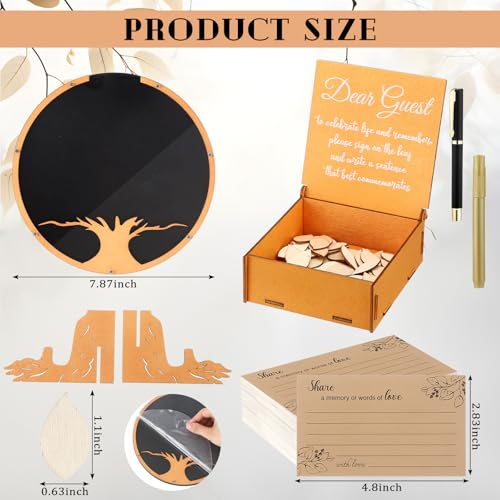 Engrowtic 164 Pcs Celebration of Life Guest Book for Memorial Service Share a Memory Cards Wooden Box Funeral Memory Pen Leaves for Funeral Guest Book Table Decor Sign(Tree of Life) - style: Tree of Life