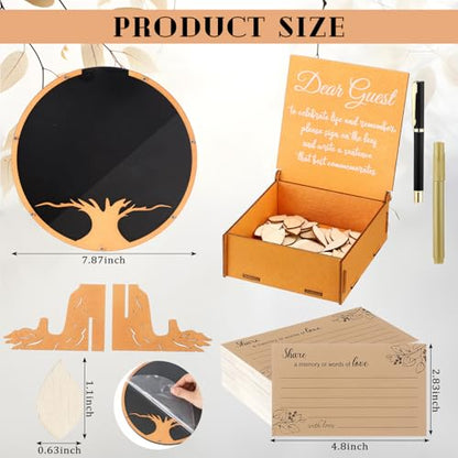Engrowtic 164 Pcs Celebration of Life Guest Book for Memorial Service Share a Memory Cards Wooden Box Funeral Memory Pen Leaves for Funeral Guest Book Table Decor Sign(Tree of Life) - style: Tree of Life