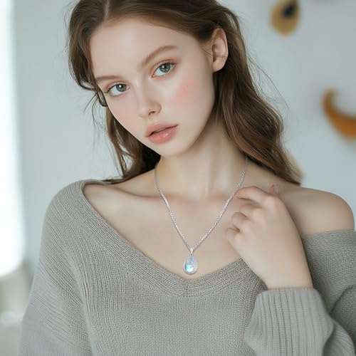 Sterling Silver Tree of Life Necklace for Women Oval Family Tree Necklace Abalone Shell Moonstone Pendant Mother Day Necklace for Mom Tree of Life Jewelry - style: Tree of Life-Moonstone-2