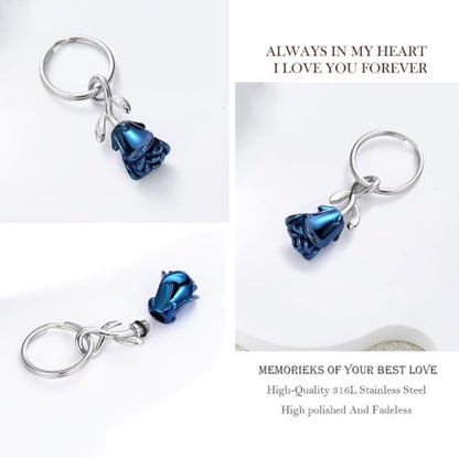 zeqingjw Urn Keychain Cremation Jewelry for Ashes Rose Flower Memorial Keychain Funeral Keepsake Ashes Pendant Gift - color: Customize