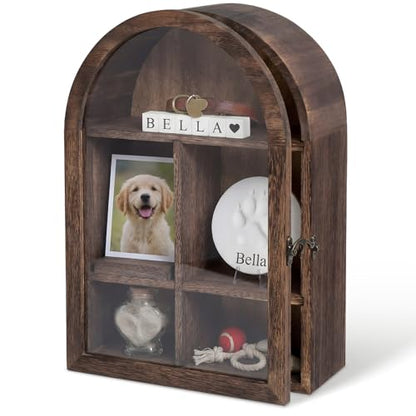 Threehoney Pet Memorial Shadow Box 10.8*16 Inch Solid Wood Shadow Box with Shelves Keepsakes for Deceased Pets Dogs and Cats Remembrance Loss Sympathy Gift Tabletop Wall Hanging(Carbonization Black)