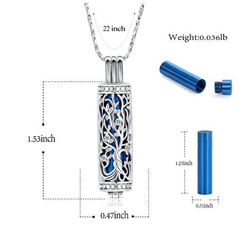 Imrsanl Cylinder Cremation Urn Necklace for Ashes of Loved One - color: Tree-Blue