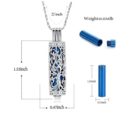 Imrsanl Cylinder Cremation Urn Necklace for Ashes of Loved One - color: Tree-Blue