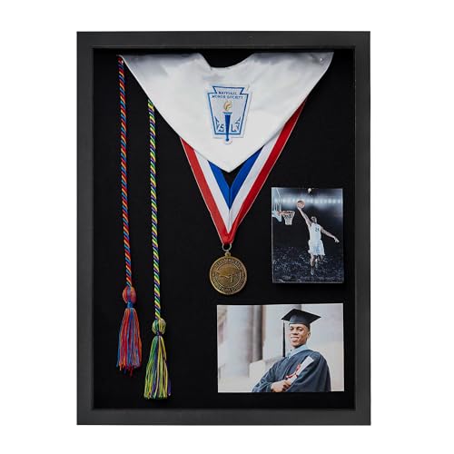 GraduationMall 12"x16" Graduation Cap Shadow Box Frame Wood Display Case with Stick Pins & Hanging Hardware - size: 12x16