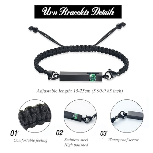Harbeingt Adjustable Urn Bracelet for Ashes for Women Cremation Jewelry - color: Black Green1