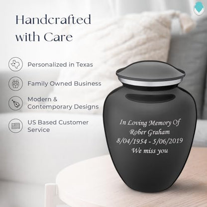 Geturns Embrace Adult Personalized Cremation Urns for Human Ashes I Large Charcoal Funeral Urn for Men and Women I 200 lbs - color: Carcoal Black