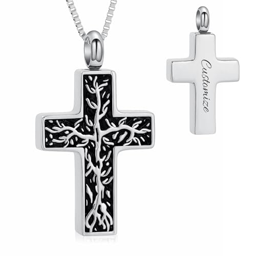 XSMZB Cross Urn Necklace for Ashes for Women Men Tree of Life Cross Cremation Jewelry Keepsake Pendant for Ashes of Loved One - color: Customize