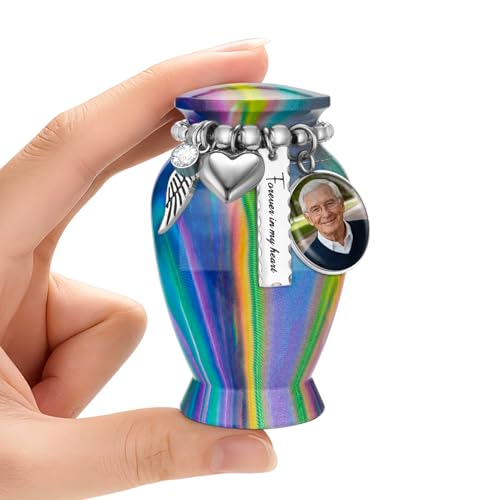 Customize Small Urn for Human Ashes Aluminium Keepsake Memorial | Mini Urn for Ashes, Meaningful Memorial Keepsake Gift, Durable Aluminum Cremation Urn with Elegant Design - style: Rainbow-Customize