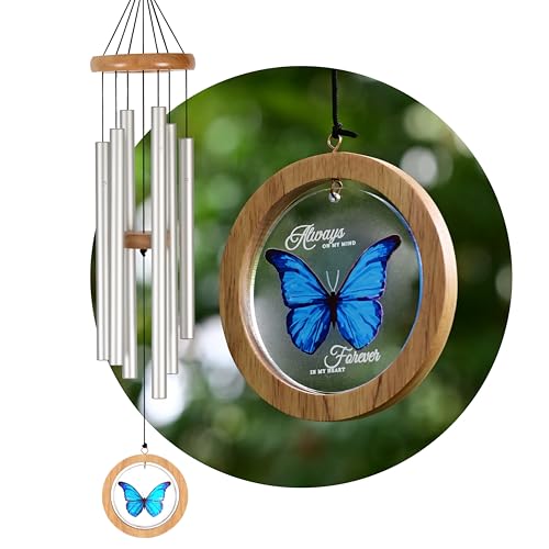 Wind Chimes for Outside, Wind Chimes Outdoor Clearance, Deep Tone Outdoors, Butterfly Wind Chime, Memorial, Sympathy Gift, Patio, Porch, Home Décor, Modern, Acrylic Art, Silver (34" Blue Butterfly) - size: 34" Butterfly