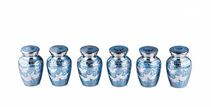 Blue Mini Urn/Small Urns/Keepsake urn/Cremation Keepsakes for Ashes/Ash Holders for Human Ashes (Set of 6) from Keepsake Company - color: Blue Silver