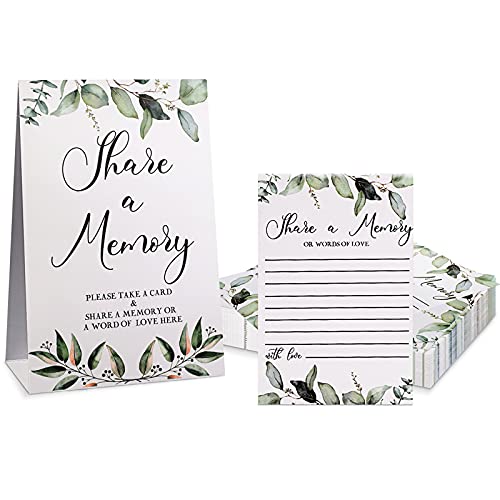 Zonon 51 Pcs Share a Memory Cards and Greenery Seating Place Card Greenery Eucalyptus for Funeral, Graduation, Wedding, Bridal Shower, Birthday, Anniversary Party, Celebration of Life(Black Font) - color: Black Font
