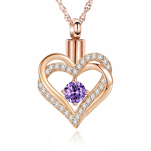 shajwo Cremation Jewelry Heart Urn Necklace for Ashes of Loved One - color: Rose Gold-Purple