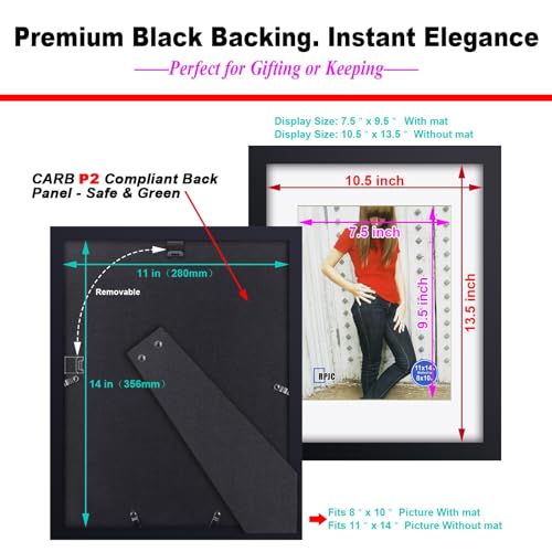 RPJC 11x14 Solid Wood Picture Frame Real Glass Cover Black - color: Black, size: 11x14 mat 8x10