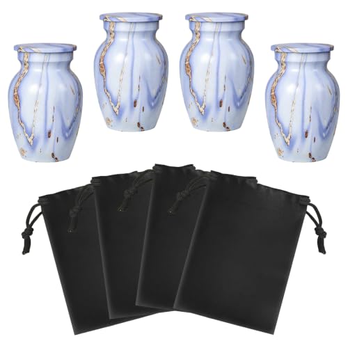 Small Keepsake Cremation Urns for Human Ashes, Memorial Urns, Light Blue | Aluminum Material with Marble Finish, Set of 4 Mini Decorative Urn - color: Light Blue