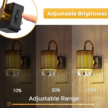 L LOHAS LED Night Lights Plug into Wall, Boho Fabric Cylinder Night Light - color: Gold Ring-3000K, size: 1 Pack