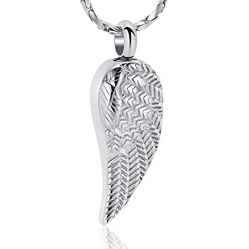 Imrsanl Angel Wing Cremation Jewelry Urn Necklace for Ashes | For Women Men, Stainless Steel, Memorial Urn Pendant, Funeral Ashes Holder Keepsake - color: Silver