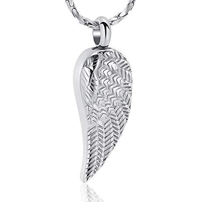 Imrsanl Angel Wing Cremation Jewelry Urn Necklace for Ashes | For Women Men, Stainless Steel, Memorial Urn Pendant, Funeral Ashes Holder Keepsake - color: Silver