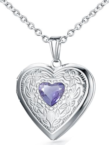 Locket Necklace That Holds Pictures Birthstone Lockets for Women Photo Locket - style: February-birthstone