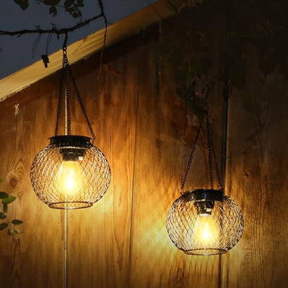 Solar Lantern Outdoor Waterproof,Hanging Solar Lights,2 Pack,Black | Solar Lantern Outdoor, Hanging Lights Outdoor Garden Metal Lanterns Decorative Waterproof Tree for Yard Patio