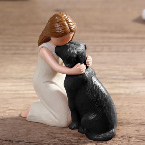 Hensonever Love My Black Dog Figurines Statues, Black Dog Angel Friendship Remembrance Gifts, Sculpted Hand-Painted Figures for Dog Lovers - color: Love My Black Dog