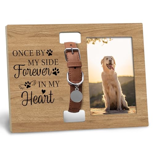 Dog Cat Pet Memorial Picture Frame with Collar Holder, 7x10 Inch, Wooden, Classic Style, Horizontal Orientation, Sympathy Gift for Pet Loss - color: my side paw