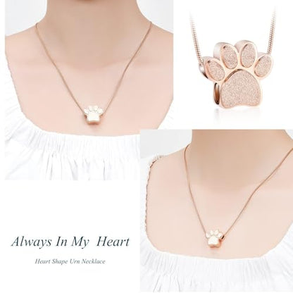 zeqingjw Pet Cremation Jewelry for Ashes Pendant Paw Print Pet Heart Urn Necklace Memorial Keepsake Jewelry for Pet/Dog's/Cat's Ashes - color: Paw Print-1-Rose Gold