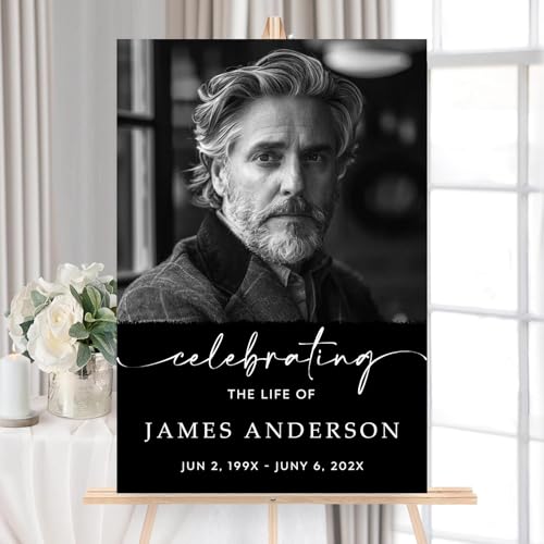 Custom Celebration of Life Welcome Sign with Photo for Memorial Funeral #18 - color: Sign 22