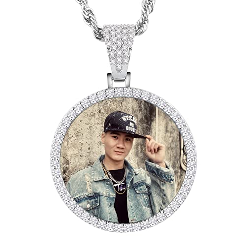 YIMERAIRE Customized Picture Necklace Personalized Circle Chain - color: 01 Circle Pendant(Silver)+Rope Chain 0171
