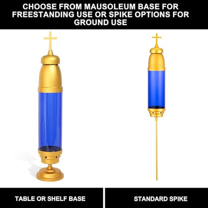 Cemetery Light Candle Holder, Memorial Candle, Grave Vigil Light Holder,Anodized Aluminum Eternal Light Dome Memorial Light Grav Lamp, Gold Blue