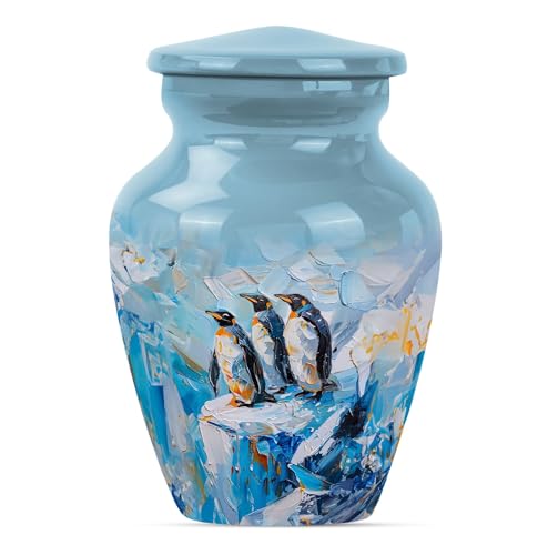 Penguin Twilight Keepsake Urns for Human Ashes Adult Male/Female - Funeral Memorial Urn - 3 Inch - Pack of 1 - Human Ash Keepsake - Cremation Urns for Ashes - Mini Decorative Urn - color: Penguin - Light Blue, size: 3 Inch - Pack of 1