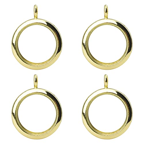 WANDIC Glossy Photo Charms, 4 pieces Gold Round Memory Locket Pendant Bridal Wedding Bouquet Charms for Photo or Decoration, 30mm - color: Gold