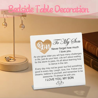 Stainless Steel Desk Plaque with Encouragement Quote, Inspirational Desk Decor Sign for Son from Mom, Heartwarming Present for Son on Birthday, Sentimental Keepsake for Sonny from Mum, Hss14 - style: Encouragement