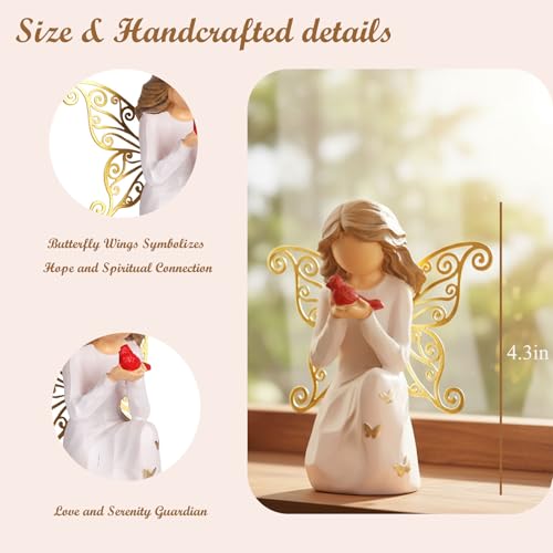 Cardinal Gifts for Women - Angel Figurines with Golden Butterfly Wings | Sympathy Gifts for Loss of Loved One,Mother,Father,Husband- Memorial Cardinal Decor for Home - 4.3" Resin Sculpted Statue - style: Kneeling