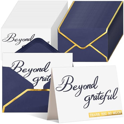 200 Pcs Beyond Grateful Thank You Cards with Envelopes Bulk Navy Thank you Notes with Gold Foil Letterpress 4x6 Inches Blank Note Cards for Business Graduation Wedding Baby Shower Funeral - color: Navy