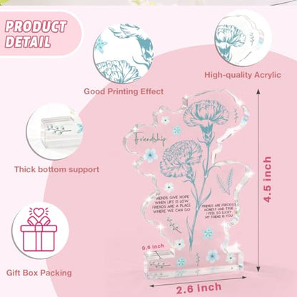 Best Friend Friendship Gifts For Women Friends Women Friend Gift Flower Acrylic Delicate Gift for Best Friend Bestie Thanksgiving Birthday Christmas Gifts - color: Firendship