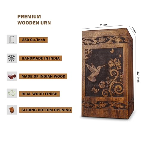 ZIYA Large Handmade Wooden Cremation Urns for Human Ashes Adult Female Male Up To 250 lbs – Hummingbird Decorative Funeral Burial Adult Urn for Women Men Ashes Box For Mom Dad - size: X-Large (Adult)