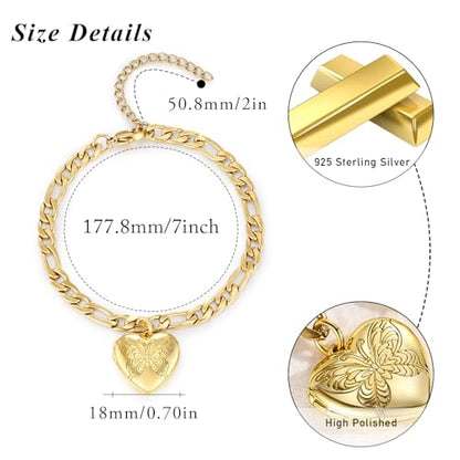 TUGHRA Gold Locket Bracelet for Women, 925 Sterling Silver Heart Photo Bracelet Lockets Memorial Keepsake Jewelry Gift for Mom, Wife, Daughter Mother's Day Birthday - style: B-Butterfly