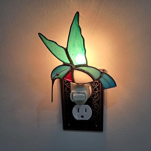 Gift Essentials Hummingbird Plug-in Night Light - Stained Glass Nightlight | Hummingbird Stained Glass Plug-in Nightlight with On/Off Rocker Switch. Includes One 4-Watt Replaceable Warm-Glow Bulb. - color: Hummingbird