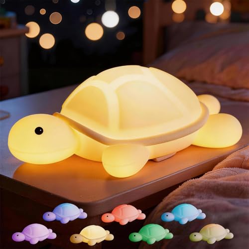 Turtle Night Light, Sea Turtle Gifts, Cute Soft Silicone Squishy LED Lamp with 7 RGB Colors, Dimmable, Timer, Touch Control, Living Bedroom Decor - style: Turtle