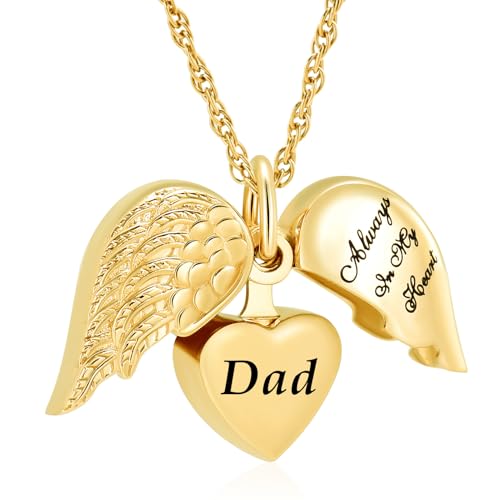 shajwo Cremation Jewelry Angel Wing Heart Urn Necklaces for Ashes Memorial Keepsake Pendant for Women Men - style: Open Style-Dad