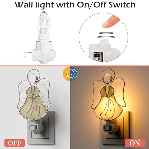 Stained Glass Yellow Guardian Angel Night Lights Plug into Wall - color: Yellow Angel